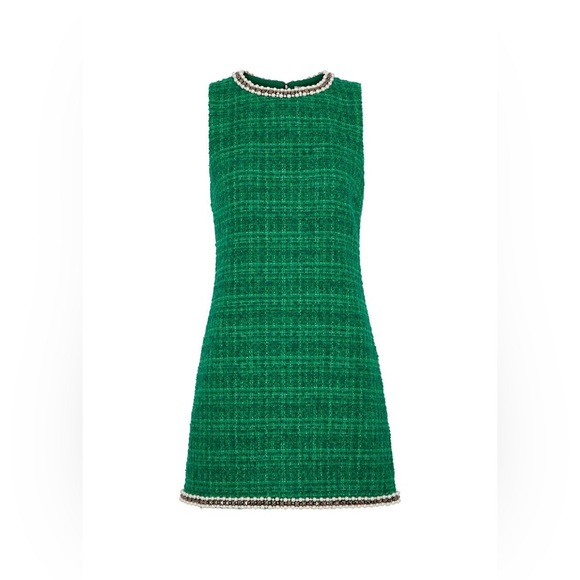 NWT Alice + Olivia Clyde Embellished Shift Dress Emerald Tweed Size: 4 - Picture 6 of 10